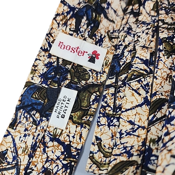 Vintage Skinny Tie 52"x2" Flat-End 50s 60s Rockabilly Batik - Blue-Yellow - Picture 3 of 3